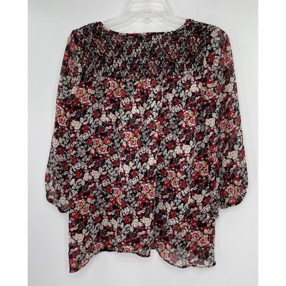 Rose & Olive Women's Red Black Floral V-Neck 3/4 Sleeve Layered Top Size S - Picture 2 of 10